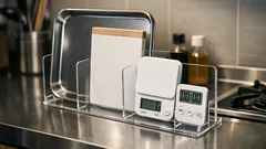 キッチンカウンターが散らかるなら、アクリル仕切りスタンドで立てる収納に変える