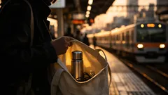 トートバッグの水筒が倒れない、ヘアゴム2本で作る簡単定位置