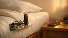 ブックエンドを差し込むだけでベッド脇に簡易棚ができる超かんたん収納術