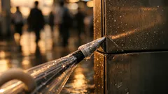 手が濡れない傘のたたみ方、角に当ててくるくる巻くだけ